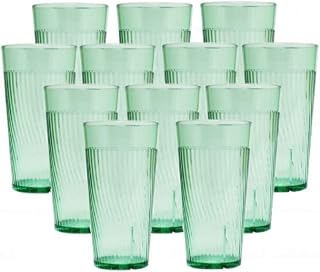 TrueCraftware- 14 oz. Belize Tumbler/Drinking Cups Green Polycarbonate Set of 12-Premium Iced Tea Glasses Stackable Reusable Drinking Glasses Dishwasher Safe Break-Resistant for Home Restaurants