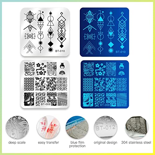 Biutee Nail Stamping Plates Nail Stamping Kit Flower Leaf Geometry Line Butterfly Pattern Nail Stamp Plate With Nail Stamper Scraper Storage Bag Gift Box Nail Stamp Templates For Nail Art Design Diy #TOP4
