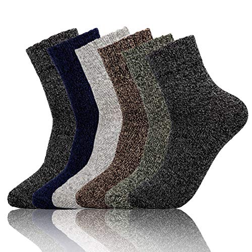 Footfox 6 Pairs Womens Warm Wool Socks Vintage Thick Knit Winter Casual Cotton Socks, Multicolor