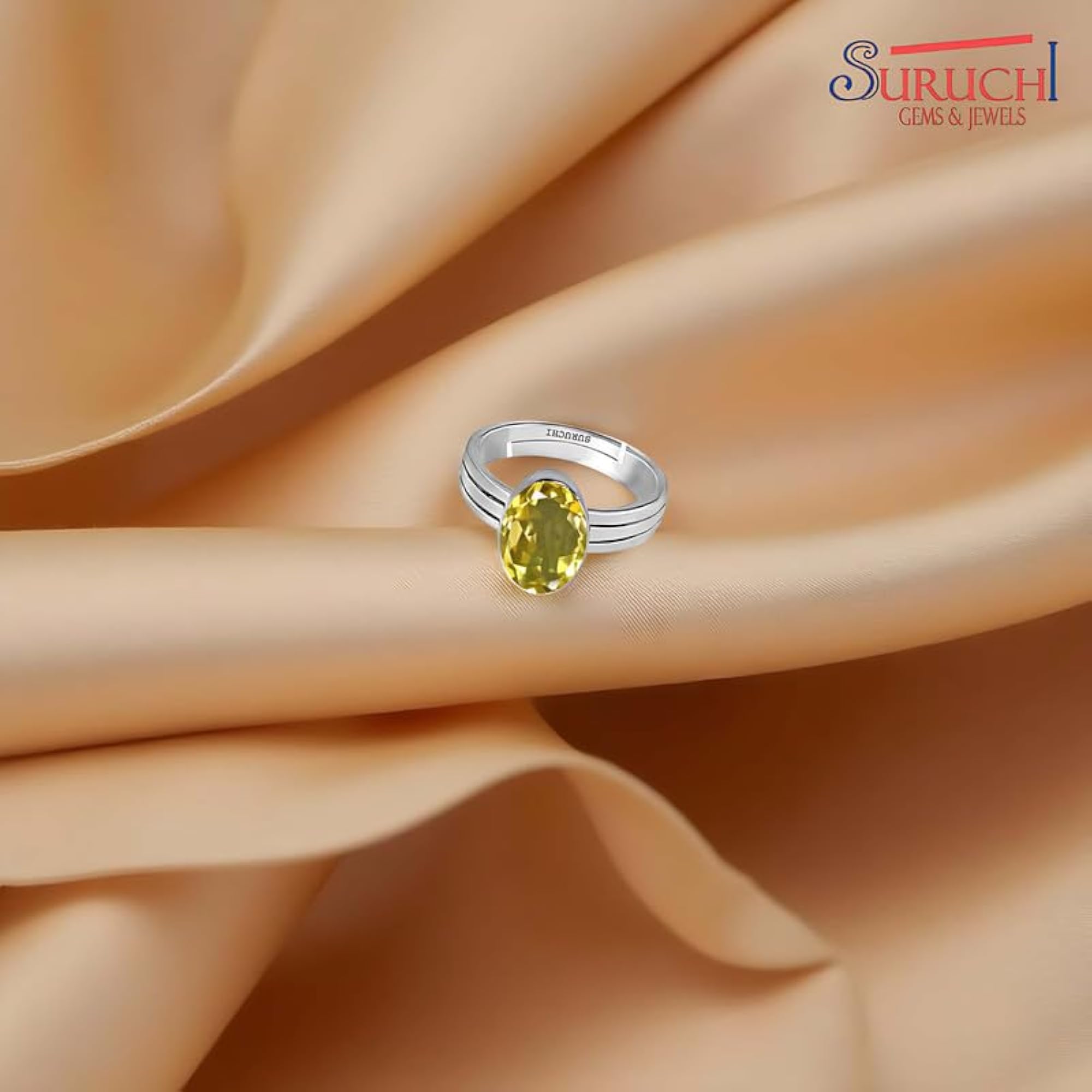 Unisex Adjustable Citrine Gemstone Ring, 10.25 Ratti