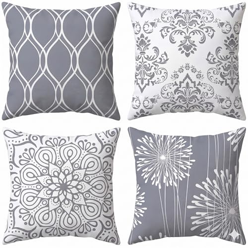 Coliuso Decorative Throw Pillow Covers 18x18 Set of 4, Grey