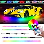 JMEST LEAD Car Underglow Lights Kit, 4PCS Dream Color Chasing Neon Strip, 16 Million Colors, Sound Activated Underbody System With APP Control, DC 12-24V (2×47inch+2×35inch)