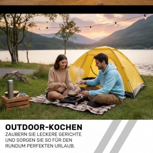 Gaskocher mit 4 Kartuschen - Campingkocher 2,2 kW mit Piezozündung - Camping Gaskocher mit Transportkoffer - Kartuschenkocher - Gas Kocher für Camping, Outdoor, Stromausfall – Bild 3
