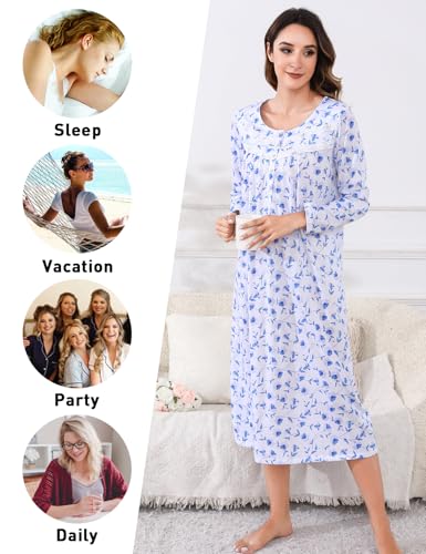 Image of IZZY + TOBY Nightgowns for Women Long Sleeve Soft Cotton Long Warm Nightdress Kintted Night Gown