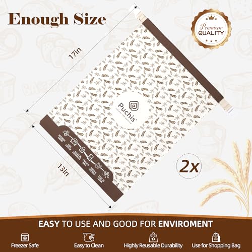 Beeswax Bread Bags for Homemade Bread & Sourdough, Elegant 2-Pack XL Reusable Cotton Bread Storage Bags, Beeswax Lined, Freezer Safe 17×13 in – PUCHIS - Thumbnail 3
