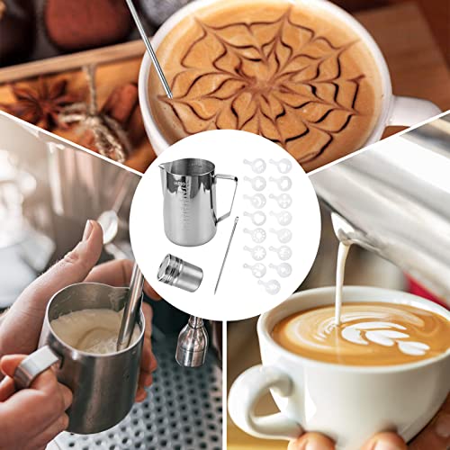 Milk Jug 900ml, Powder Shaker with Lid, Pull Flower Moldan and Latte Art Pen Stainless Steel Milk Frothing Pitcher, for Hot Chocolate Cappuccino Coffee Latte Frothing Milk Art Maker - Image 4