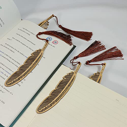 Gdpaddy Handmade Natural Bamboo Bookmark With Beautiful Tassels,Vintage Style Bookmark Is A Unique Gift For Teachers, Students, Men And Women - 4Pcs (Leaves) #TOP6