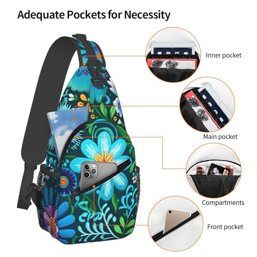 Colorful Flowers Floral Sling Backpack Unisex Crossbody Chest Bag Shoulder Chest Bag For Women Men Hiking Travel4