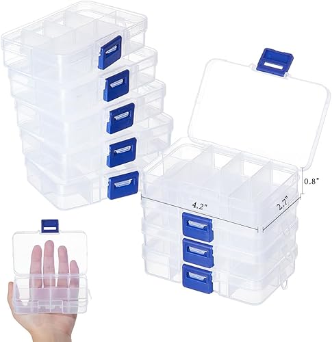 NBEADS Paquete de 10 mini cajas organizadoras de plástico de 8 rejillas, 2.7 x 4.2 x 0.8 pulgadas, divisores de joyería de plástico transparente,