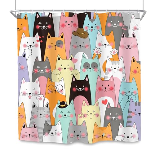 Funny Cat Shower Curtain 72x72 Kids Cute Colorful Animal Bathroom Decor by SVBright - Used condition - Image 7