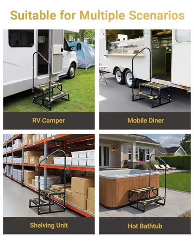 Image of RV Mobile Home Steps with Handrail, 2-Step Camper Entry Stairs