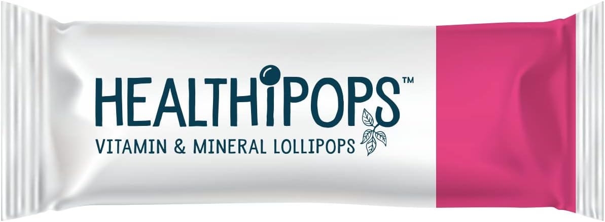 Healthipops Vitamin & Mineral Lollipops Travel Suitable for Ages 4+ with Added Soothing Botanicals, Ginger Root, Chamomile and Lime Flower, Raspberry Flavour 12 Lollipops