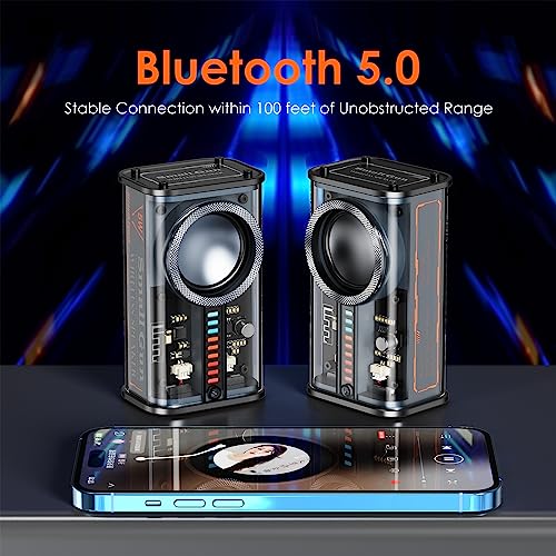 Image of Portable Bluetooth Speaker with Lights, Transparent Wireless Mini Bluetooth Speaker with TWS, Perfect Small Speaker HD Sound and Bass for Office, Home, Shower, Room, Bike, Car (Black)
