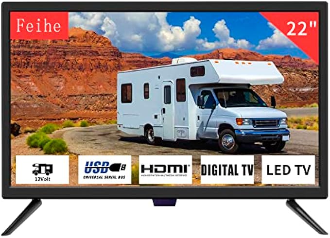 22 Inch TV, 1080p LED Widescreen HDTV with Digital ATSC Tuners, Flat Screen TV with HDMI/VGA/RCA/USB for Kitchen, RV, Bedroom, Caravan(NO DVD Player)