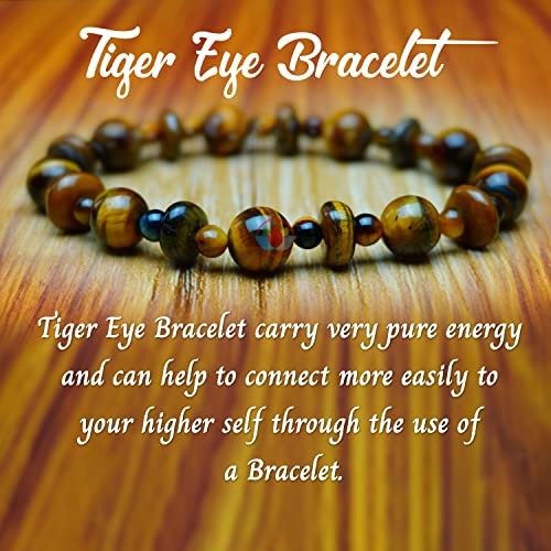 Image of REMEDYWALA Tiger Eye Bracelet(wati beads) For Reiki, Balance Chakra, Positive Energy, Healing | Tiger Eye stone Jwellery | Gemstones Round Beads Stretchable Bracelet for Men and Women