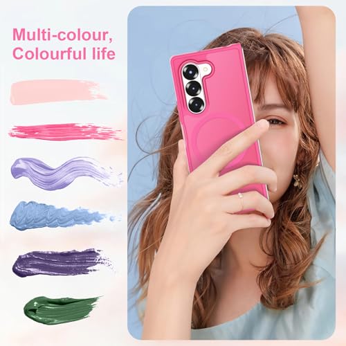 Image of ORETECH Magnetic Case Compatible with Samsung Galaxy Z Fold 6 Case, Translucent Back Non-Slip Hard PC Shockproof Bumper Protective Phone Case Cover for Samsung Z Fold 6 - Hot Pink | Translucent Back Non-Slip Hard PC Shockproof Bumper Protective Phone Cover