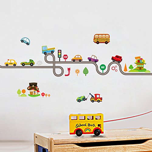 Amaonm Removable Cute Cartoon Kids Room Wall Decal Diy Vinyl City Car Circled Curved Road Wall Stickers Decor For Children Babys Bedroom Studyroom Playroom Nursery Room School (B) #TOP5