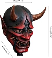 Vista 5 de Máscara japonesa de Samurai Hannya Oni, máscara facial de látex para cosplay, cubierta facial suave de anime de terror, máscara de fantasma demonio