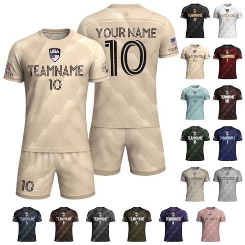 Personalized Soccer Jerseys Men with Name Number, Custom Soccer Jersey Youth, Sports Team Jerseys (Sand)
