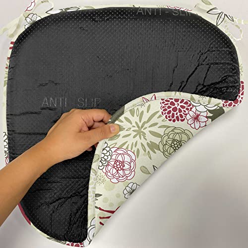 Ambesonne Winter Chair Seating Cushion Set Of 4, Deer Silhouettes With Blossoming Flowers Abstract Christmas Nature, Seat Pads For Office With Anti-Slip Backing, 16"X16", Olive Green Pale Green #TOP4