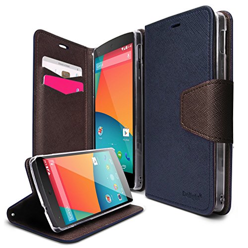 Funda para Nexus 5, Ringke DELIGHT [Protector HD Gratis] [NAVY] PU Superior de Cuero Saffiano Permanente con Diario en cubierta del tirón para Google Nexus 5 - Eco paquete