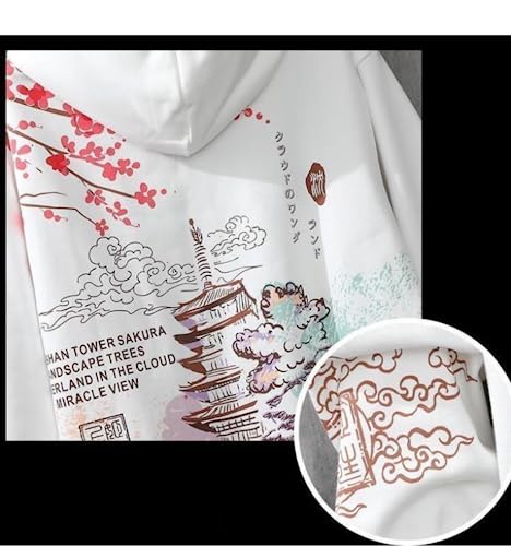 Men Women Y2K Japanese Sakura Fleece Hoodie Temple Harajuku Graphic Sweatshirt Unisex Clothes Long Sleeve Streetwear (White,L,Large)4