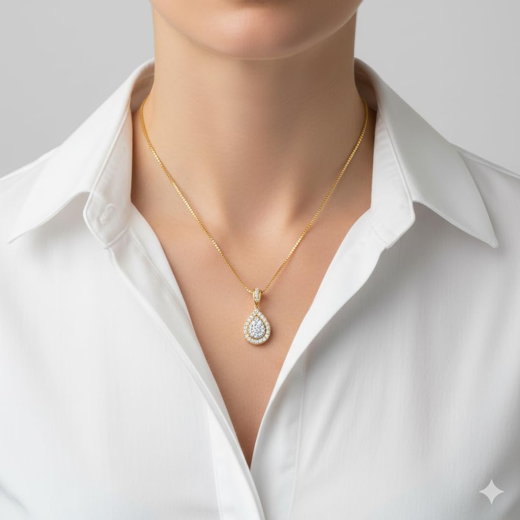 Jewelili Yellow Gold Plated 925 Sterling Silver Lab Grown Diamond Teardrop Pendant Necklace for Women | 0.33 CTTW H Color I1 Clarity | Wedding & Bridal Jewelry | Gift Box Included
