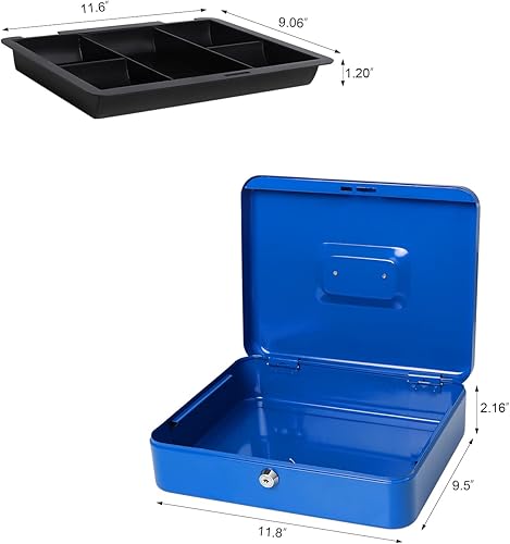 Miniatura 3 de Lovndi - Caja de dinero grande con bandeja de dinero y cerradura, caja de dinero de metal para efectivo, caja de seguridad de 11.8 x 9.5 x 3.54