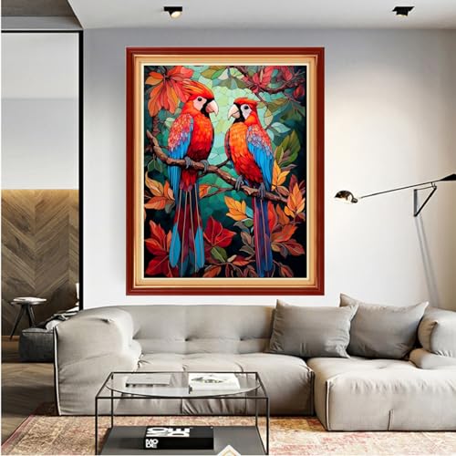 Image of Dooxvey Cross Stitch Kits for Adult Beginners - Full Range of Stamped Kits with 11CT Cross Stitch Patterns - Colorful Birds 16x20 inch