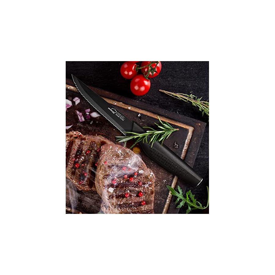 Steak-Knives-Set-of-8-Stainless-Steel-Steak-Knife-Set-Serrated-Steak-Knives-Dishwasher-Safe-Elegant-Black Amorston Steak Knives, Steak Knives Set of 8, Stainless Steel Steak Knife Set, Serrated Steak Knives Dishwasher Safe, Elegant Black
