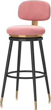 Swivel Bar Stools Set of 1,Upholstered Breakfast Chair Velvet Barstools with Backs, Modern Counter Height Chairs with Metal Legs and Footrest for Kitchen IslandPink,65cm25.6in