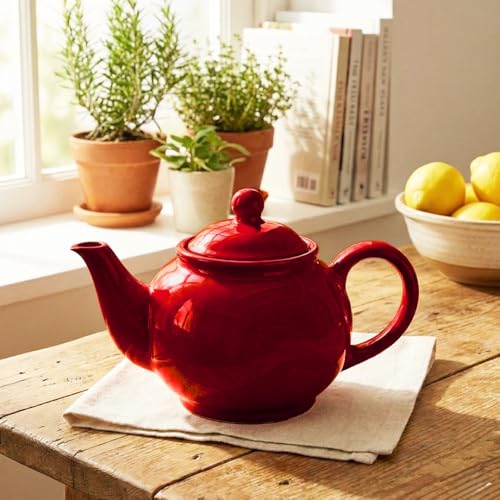 Image of BLACKCARROT Handcrafted Red Ceramic Kulhad Tea Set | 2 Cups & 1 Kettle | Microwave & Dishwasher Safe