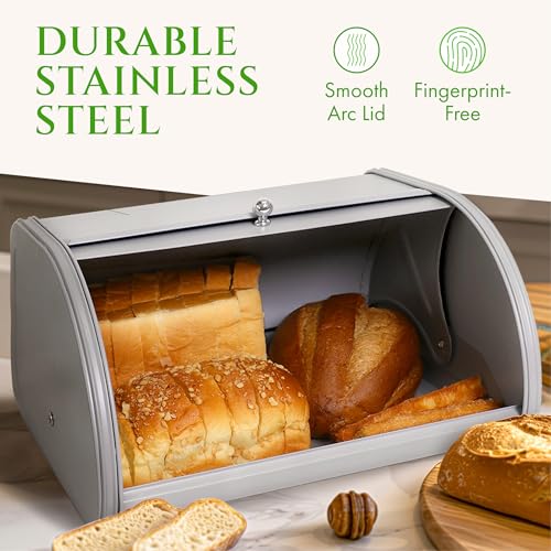 FINESSY Modern Metal Bread Box for Kitchen Countertop, Farmhouse Homemade Loaf Bread Storage Bin Holder for Kitchen Counters Organizer, Airtight Roll Top Sourdough Corner Breadbox Container Keeper by FINESSY - Image 5