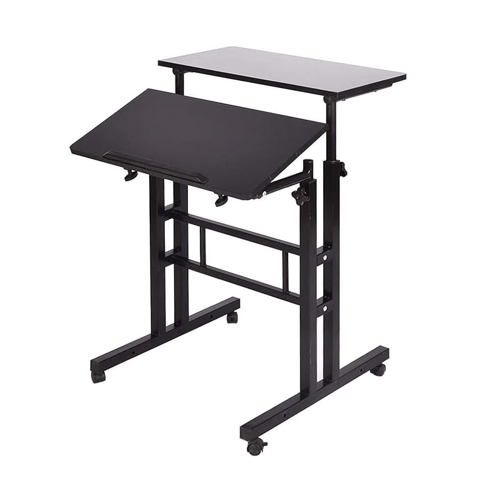 Garvee Bureau Debout Compact et Mobile – Hauteur réglable 60x60 cm, Plateau inclinable, roulettes – Poste de Travail pour Ordinateur Portable – Idéal Bureau à Domicile – Structure Fer et MDF Noir