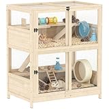 PawHut Wooden Hamster Cage, 4 Tier Small Animal Cage with Mesh Flip Roof, Pull-Out Tray, Huts, Seesaws, Ramps and Water Bottles, Hamster Habitat for Dwarf Syrian Mice Gerbil, 33' x 21' x 36'