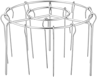 Round Cooing Rack with 12 Steel Skewers,6 Inch Grill Grate 304 Stainless Steel Air Fryer Rack Vertical Grill Rack Small Roasting Rack for Air Fryer Steamer Oven (12 Steel Skewers)