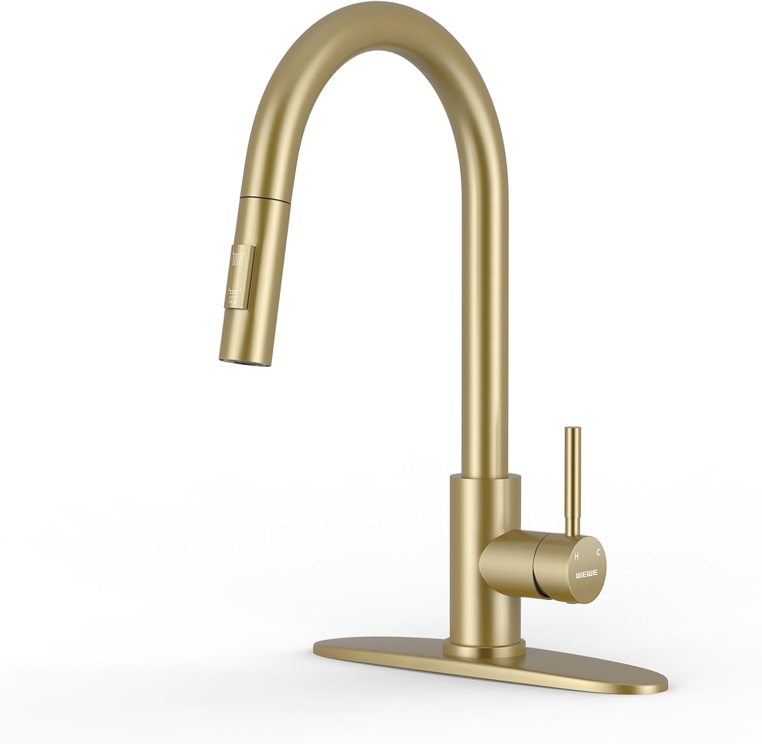 WEWE Kitchen Faucet with Pull Down Sprayer, Gold SUS304 Stainless Steel Kitchen Sink Faucets, High Arc Single Handle Faucet for Kitchen Sink, Commercial Modern Farmhouse RV Utility Faucet