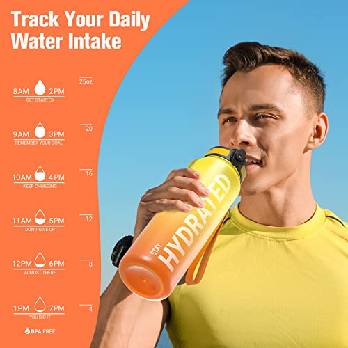 Image of Sahara Sailor Water Bottles, 25oz Motivational Sports Water Bottle with Time Marker - Times to Drink - Tritan, BPA Free, Wide Mouth Leakproof, Fast Flow Technology with Clean Brush (1 Pack)