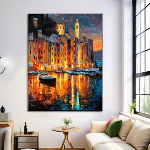Tableaux peinture à l'huile paysage coucher de soleil sur toile tendue 50x70cm