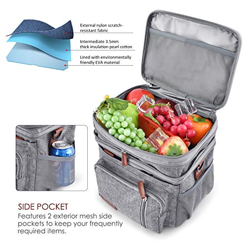 Miycoo Lunch Bag For Women Men Double Deck Lunch Box - Leakproof Insulated Soft Large Lunch Cooler Bag, (Grey,15L ) #TOP3