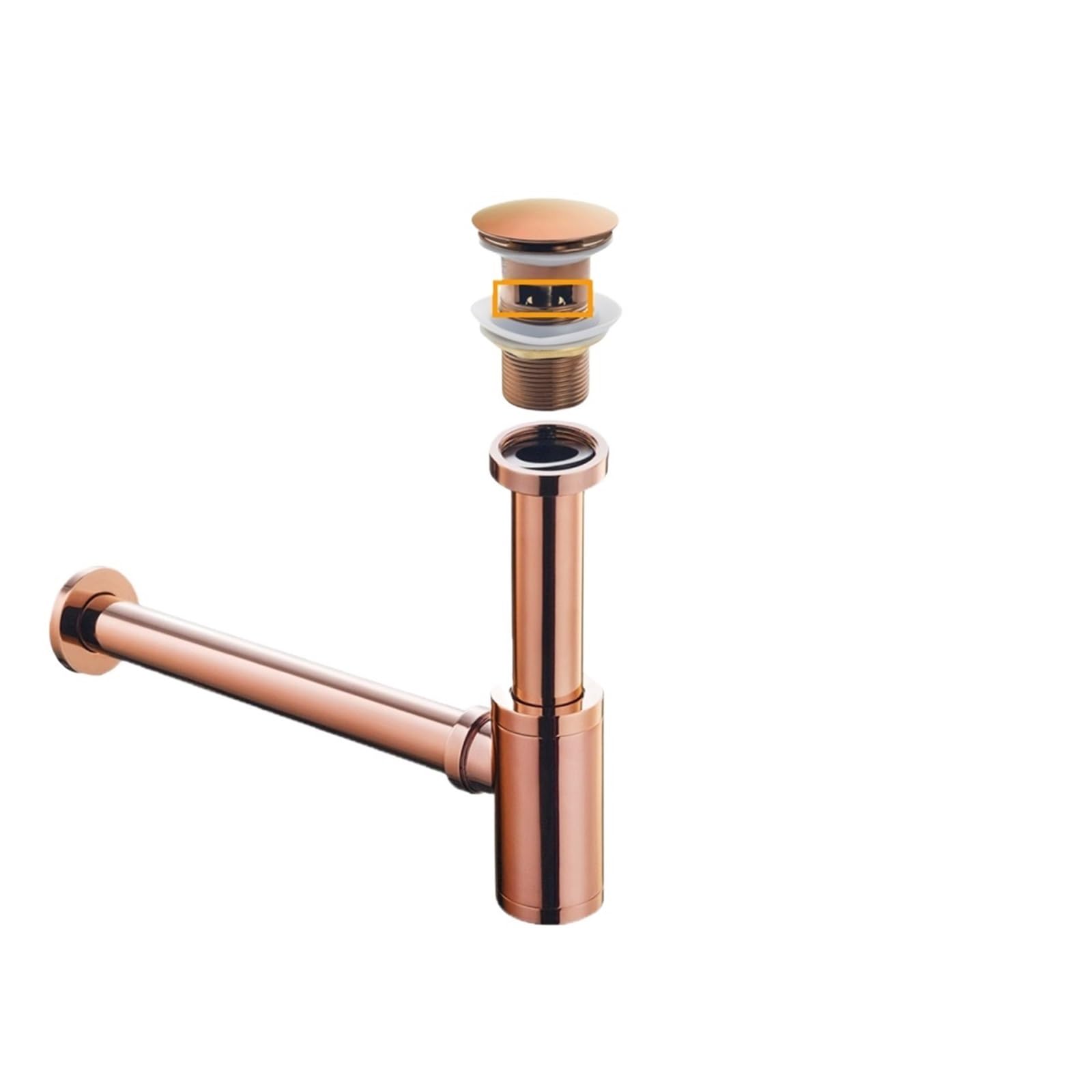 Piège à bouteilles de lavabo en or Rose, 1 pièce, Kits tuyaux Siphon d'évier salle bains, bouchon Pop-Up, raccords vidange toilettes Pour Bain(Rose set overflow)