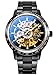 Produktbild Alienwork Herren Damen mechanische Automatik-Uhr schwarz mit Edelstahl Metallarmband Skelett