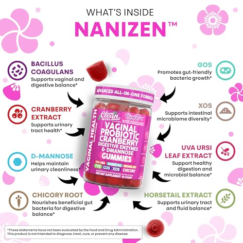 Image of Clean Nutra Vaginal Probiotic Gummies for Women Cranberry Digestive Enzymes D Mannose Womens Probiotic Dmannose Horsetail Bromelain Chicory Fiber Feminine Care Prebiotics Inulin Papaya Enzyme Gummy