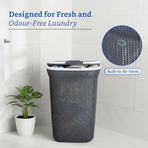 Image of Amazon Brand - Solimo Knit Laundry Basket - Big - 55 Litres - 44 Cm X 35 Cm X 61 Cm | Dark Grey - Plastic