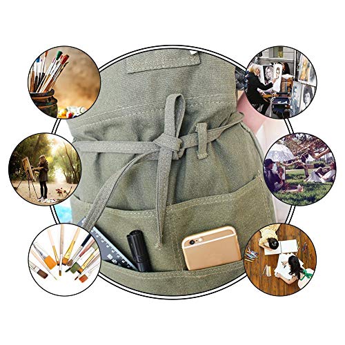 Artist Canvas Apron with Pockets Painting Apron  Adjustable Neck Strap/Waist Ties Painter Aprons for Women Men Art Gardening Apron Adjustable M-XXL - Thumbnail 3