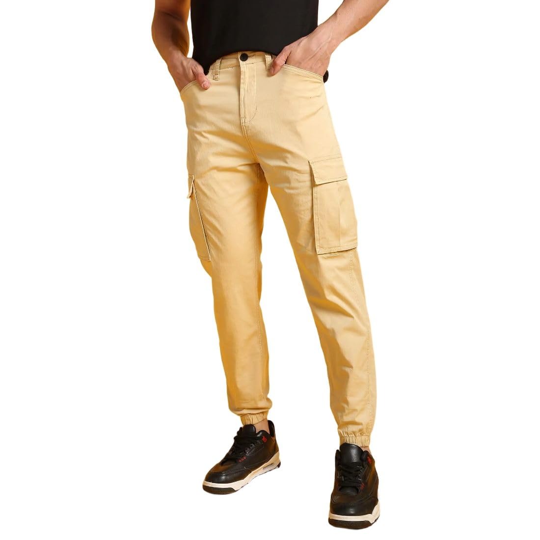 Flying Machine Men's Slim Fit Joggers| Solid | Mid Rise in neutral