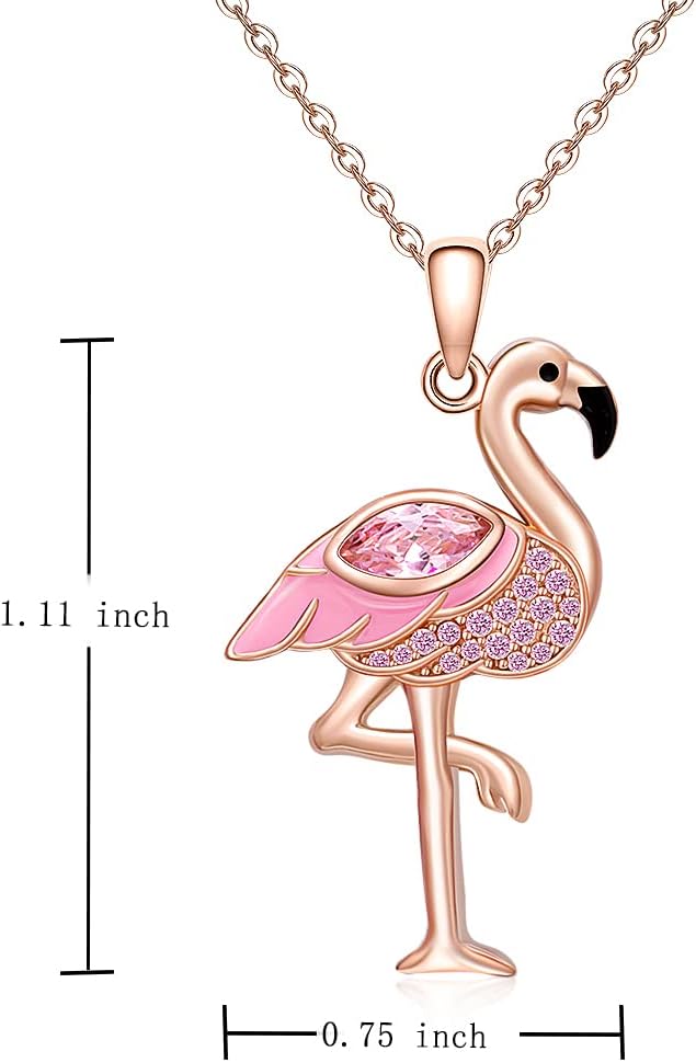 Flamingo Necklace for Women Sterling Silver Pink Flamingo Rose Gold Plated Animal Bird Mothers Day Jewelry Christmas Holiday Birthday Gifts - Image 2