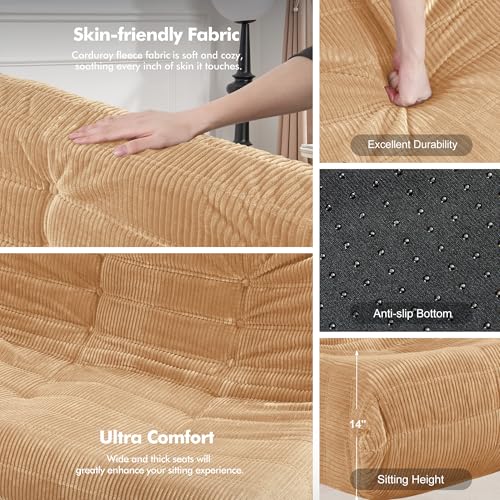 Image of Bean Bag Chair,Giant Beanbag Chairs for Adults,Comfy Large Fireside Chair Lazy Sofa,Corduroy Bean Bag Lounger with Memory Foam Filled,Floor Sofa Couch for Home,Living Room (Khaki, Loveseat)