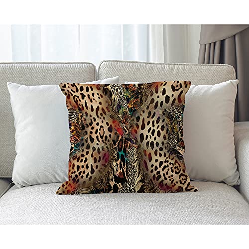 Moslion Leopard Print Pillow Cases Abstract African Animal Leopard Wildlife Retro Throw Pillowcases 18X18 Inch Cushion Cover Home Decor Cotton Linen Pillow For Sofa Bed #TOP2