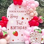 Name Personalized Berry First Birthday Party Decals for Backdrop Sweet Baby Girl Birthday Sign for Balloon Arch Strawberry 1st Birthday Decoration Supplies DIY Sweet One Photo Background Vinyl Sticker - Image 3